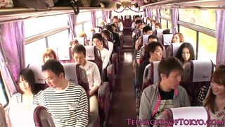 Sexy Asian teen on a bus getting her beaver romped