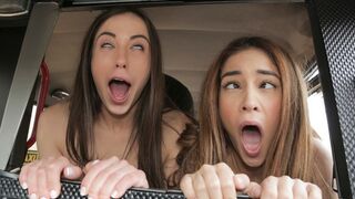 2 Teen Nymphoes go Backseat Ahegao in Taxi