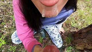 4K Public Blowjob In The Woods - My stepsister's Best Friend Sucks Meat & Eat Cum