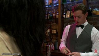 Bartender anal fucked by Shemale over table
