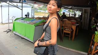 Petite amateur Asian teen with her BF out for lunch