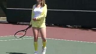 Teen masturbates outdoors after tennis
