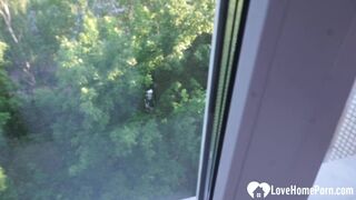 Charming redhead jumps on an erect schlong