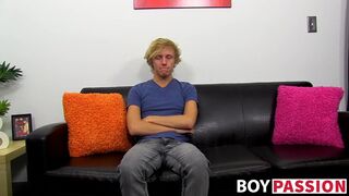 Twink enjoys nice interview before stroking his big penis
