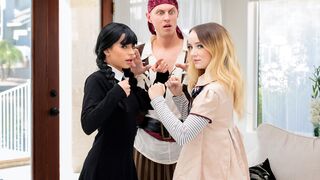 Halloween teens Aria Valencia & Maria Kazi share stepbrothers huge cock