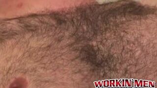 Unshaved stud shoots a massive load after intense masturbation