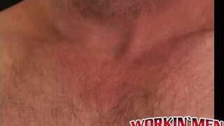 Mature lad with bushy chest & belly pulls his hard cock