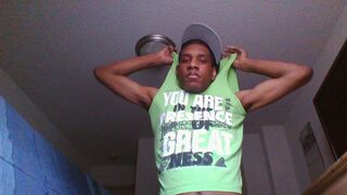 Ebony Amateur Twink Stroking His Big Cock