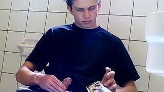 Sexy Ian Madrox was caught smoking & jacking off in the bathroom