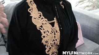 Horny Kylie Kingston sucks hard prick with her hijab with nerdy repairman Rion