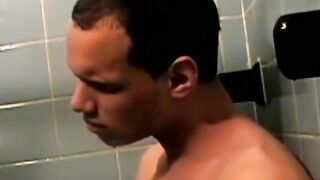 Handsome deviant masturbating passionately in bath