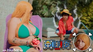Luffy, from One Piece, eats Nami’s “Gomu Gomu” during a sexual encounter